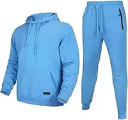 Megub Tracksuit for men 2 pieces,Fleece hooded outfit,casual sweatsuit set jogger suit outwear, Sky Blue, XX-Large