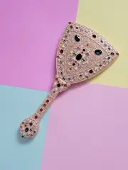 Vintage Style Jeweled Filigree Hand Mirror Britney Spears Lucky Joan Collins