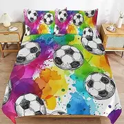 3 Pieces Football Bedding Sets with Zipper Closure Soccer Duvet Cover with Pillowcases Luxury Quilt Cover Soft Microfiber Comforter Cover,Single（140x210cm）