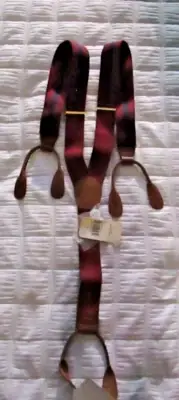 NWT-PELICAN Suspenders Leather Button Loops Blue Burgundy Stripes USA