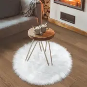 White Faux Fur Rug Small Round Fluffy 2x2 Feet 2&apos; (Round),