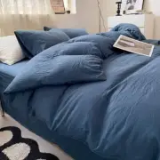 Dark-blue Solid Color Solid Color Solid Color 1.5m Bed Fitted Sheet Set with 200