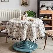 Pastoral Round Tablecloth,Cotton Linen Floral Round Table Cloth, Table Cover with Dust-Proof Wrinkle Resistant for Restaurant, Picnic, Indoor and Outdoor Dining, Floral (Round 90cm)