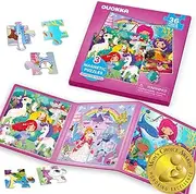 QUOKKA Magnetic Puzzles for Kids Ages 3-5 - 36 Pieces Travel Toddler Puzzles Ages 2-4 - Princess Unicorn Car Activities Toy for Girls 4-8 yo - Learning Magnet Road Trip