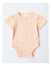 [Sprout] Essential Sweet Florals Ribbed Bodysuit in Peach