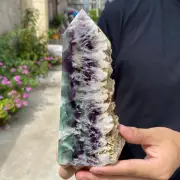1.75lb Natural Fluorite Obelisk Quartz Crystal Wand Tower Point Healing