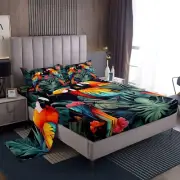 Manfei Tropical Birds Bed Sheet Queen Set,Jungle Parrot Bird Wild Animal Shee...