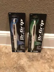 Pilot Dr Grip Pure White Lot 2 Ballpoint Pens Click Pen 1.0 Medium Point New Blu