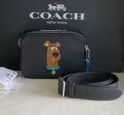 NWT COACH SCOOBY DOO BLACK / MULTI LEATHER FLIGHT BAG 19 CG144