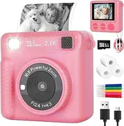 DINGBIU Kids Camera - Kids Instant Print Camera with 5 Colour Pens 32GB SD Card, 1080P HD Kids Digital Camera with Photo Paper Birthday Gifts for 3 4 5 6 7 8 9 10+ Year Old Girls Boys (Pink)