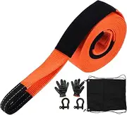 Brilluxa Towing Rope, 15 Ton Recovery Tow Strap with Polyester Shackle, Vehicle Towing Belt, Heavy Duty Trailer Pulling Rope (オレンジ)