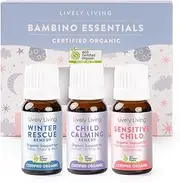 Lively Living Bambino Baby Organic Essential Oils Trio - Australian Certified Organic Oil Gift Set for Nursery Diffuser or Humidifier | Help Toddlers or Child Sleep, Calming, Relaxing 3 x 10ml Bottles