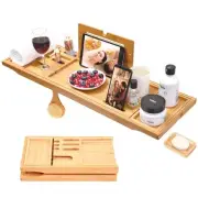Bamboo Bathtub Caddy Tray, Ohuhu Expandable Foldable Bath Tray Bath Tub