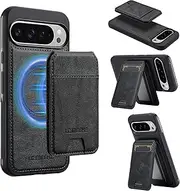 [GoshukunTech] for Google Pixel 9 Pro XL 5G Wallet Case,for Pixel 9 Pro XL Flip Case with Vertical Flip Card Slots PU Leather Detachable Phone Cover[Support Magsafe or Wireless Charging]-Black