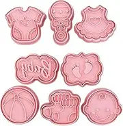 8PCS Cute Baby Shower Cookie Cutters with Plunger Stamps Set, 3D Baby Cookie Plunger Stamps DIY Press Molds Birthday Party Baking Supplies Clay Biscuit Molds (Baby)