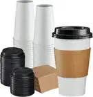 [16 Oz. - 50 Sets Disposable Coffee Cups with Lids and Sleeves - to Go Paper Hot