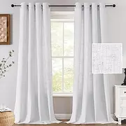 Smarcute White Sheer Curtains for Bedroom/Living Textured Linen Semi-Sheer Curtains Eyelet 213cm Drop Window Curtain & Drapes Light Filtering Provide Privacy(Sold Pair, Each Piece W132cm x D213cm)