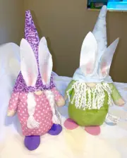 2 EASTER Gnomes Him and Hers Sequins PINK AND GREEN 14" Shelf Sitters