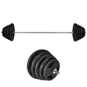 123kg Rubber Coated Ez Grip Cast Iron Weight Plate +198cm Barbell Bar Weight Set