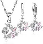 [Generic] Crystal Stars Pendant Necklace Earrings Chain Wedding Jewelry Set Made in China
