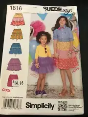 Simplicity Pattern 1816 Girls SUEDE SAYS Pull-On Skirts w/Tier & Trim Variations