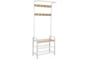 Hall Tree Free standing coat rack with removable hooks (Metal, Cream)