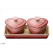 Le Creuset Miniature Ramekin D'Amour SET Tray Heart Rose Quartz stoneware New