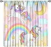 JESTRONRY Rainbow Unicorn Window Curtains for Kids, Unicorn Cartoon Star Cloud Colorful Background Window Treatments Drapes for Girls Boys Nursery Bedroom Living Room 42x45 Inch Decor