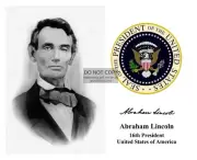 PRESIDENT ABRAHAM LINCOLN BEARDLESS PRESIDENTAIL SEAL 8X10 B&W PHOTO
