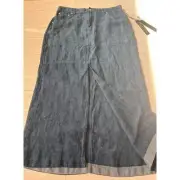 NWT Nicole Miller Linen Collection split front long navy skirt. 100% linen. Sz L