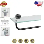 Stylish 16" x 5" Tempered Glass Shelf with Bronze Towel Bar for Bathroom Storage