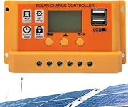 Solar Charge Controller, Solar Charge Renewable Energy Controller 30A PWM with Double USB Port, Multiple Load Control Modes Panel Battery Intelligent Regulator 12V 24V for mobiles