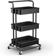 Black 3Tier Kitchen Bathroom Trolley Cart Storage Rack Shelf Organizer Wheels