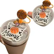 Cute Basketball Mom Charm For Stanley Cup Accessories 30 Oz Tumbler With Silicone Straw Cover Cap and Lid Plate (Brown,30 Oz)