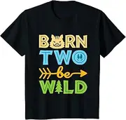[X.Style] Kids Born Two Be Wild 2 Year Old 2nd Birthday Toddler Boy Girl ds791 T-Shirt (S) Black