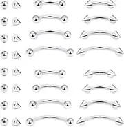 [Lcolyoli] Eyebrow Piercing Jewelry Stainless Steel Eyebrow Rings 16G Curved Barbell Vertical Labret Lip Jewelry Rook Daith Earrings Small Belly Button Ring for Women Men