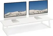 TEAMIX White Dual Monitor Riser, 31.5 inch Long Monitor Stand Riser Wide TV Stand Riser White Monitor Stand for 2 Monitors Wood & Steel Desktop Riser for Dual Screen Office Desk Organization