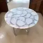 White Agate Stone Coffee Table Top Round Agate Gemstones Customized Table Top