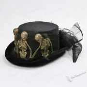 Voodoo Black Skeleton Skull & Net Yarn Costume Halloween Dress up Party Top Hat