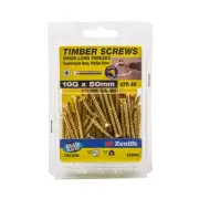 Zenith 10G x 50mm Brass Plated Hinge-Long Thread Head Timber Screws - 50 Pack