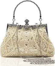 [BABEYOND] 1920s Flapper Clutch Gatsby Pearl Handbag Roaring 20s Evening Clutch Beaded Bag 1920s Gatsby Costume Accessories