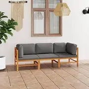 3-Seater Garden Sofa with Grey Cushions Solid Teak Wood Patio Bar Sets
