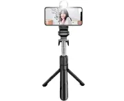 Selfie Stick Tripod with Remote and LED Light, Extendable Selfie Stick for iPhone and Android Smartphone Best Gift for Women - Black