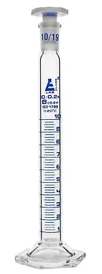 Eisco Labs 10ml Measuring Cylinder with Stopper, Class B - Blue Graduations