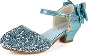 [ChuLian] Girls Sandals Little Kids Glitter Bow Dress Shoes Crystal Low Heel Sequins Princess Sandals Toddler Flower Wedding Party Shoes