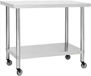Stainless Steel Kitchen Work Table with Wheels 100x60x85 cm, Durable for Food Preparation, with Bottom Storage and Lockable Casters