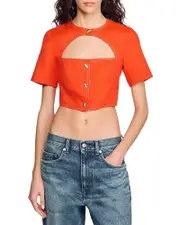 Sandro Buttoned Crop Top
