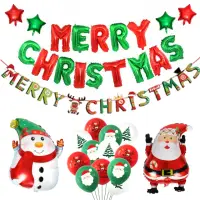 在飛比找momo購物網優惠-Merry Christmas 紅綠色聖誕氣球老公公雪人套組