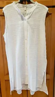 NWT Eileen Fisher White Organic Cotton Voile Mandarin Collar Shirt Tunic XXS