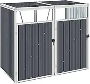 Double Garbage Bin Shed Grey 143x81x121 cm - Steel Construction, Weather-Resistant Outdoor Storage for Wheelie Bins, Convenient Front Doors & Lifting Lids, Easy Assembly, Sleek & Tidy Design